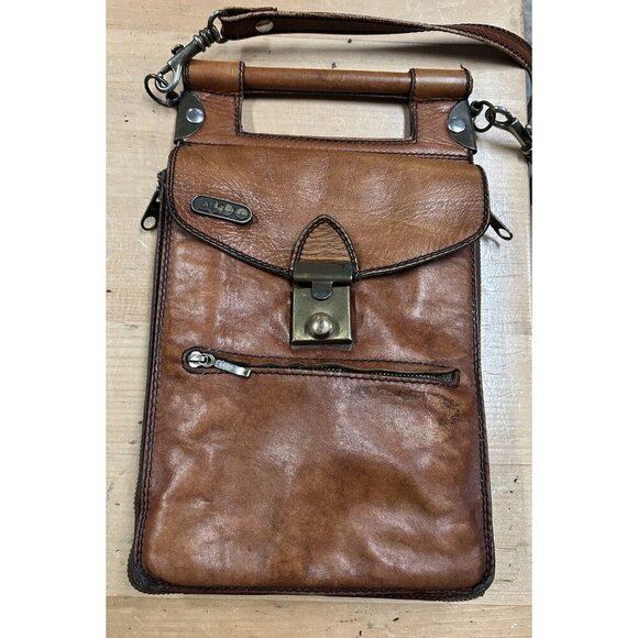 Vtg Brown Italian Leather ALDO Messenger Bag Satchel Cross Body Brass Hardware - Picture 2 of 11